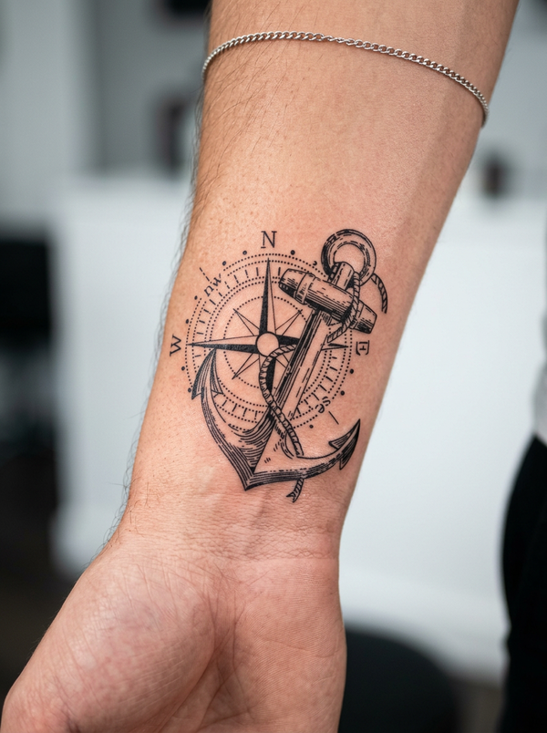 Anchor Compass (8 Pack) semi-permanent tattoo
