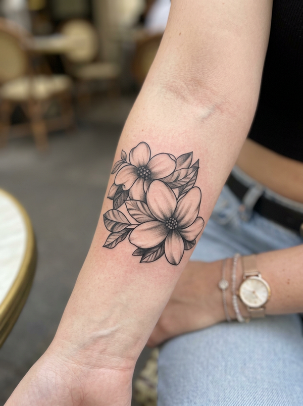 Elegant Dogwood Blossom Blackwork (6 Pack) semi-permanent tattoo