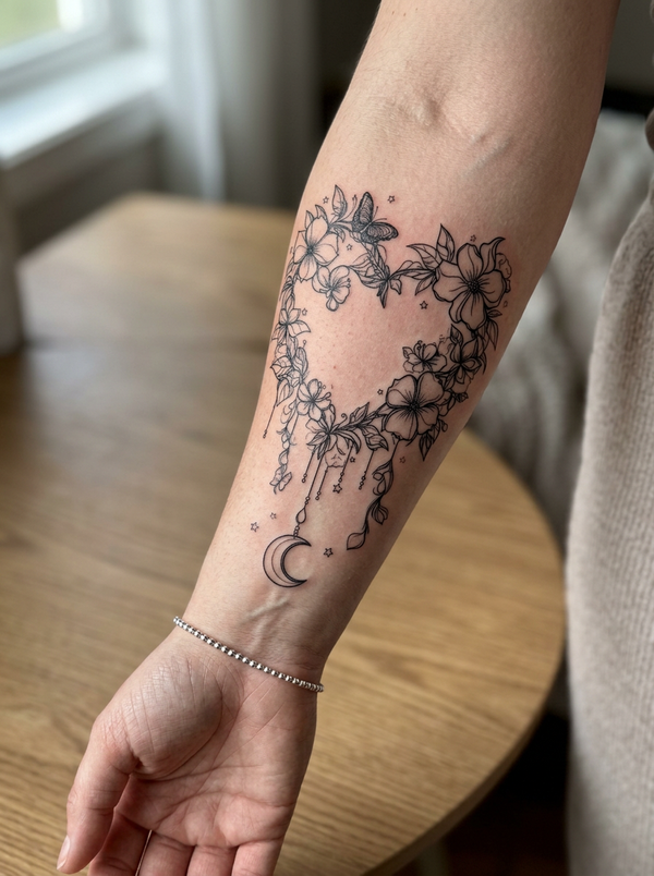 Botanical Butterfly Romance semi-permanent tattoo