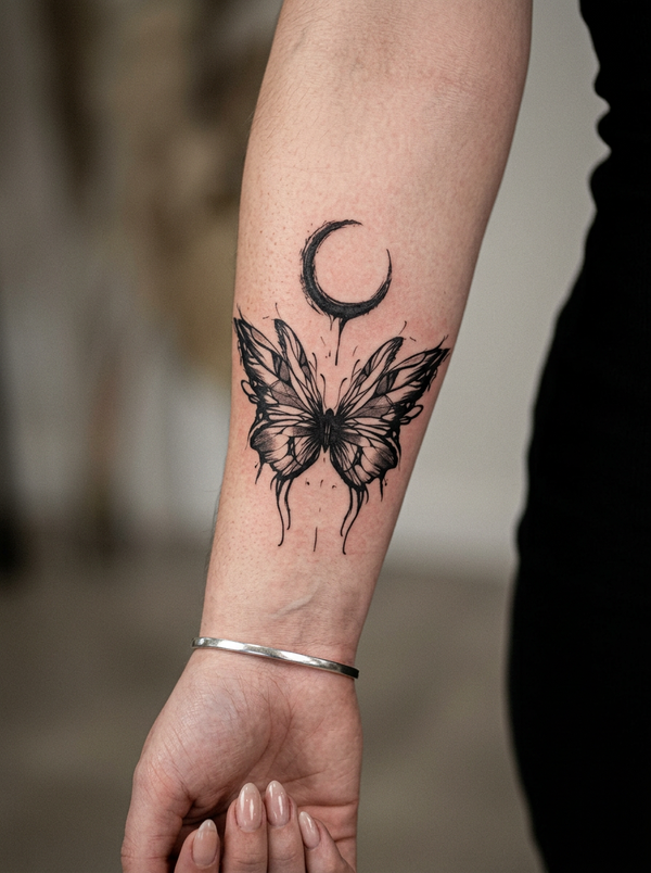 Crescent Moon to Butterfly (6 Pack) semi-permanent tattoo