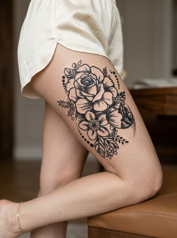 Beautiful Botanical Composition semi-permanent tattoo