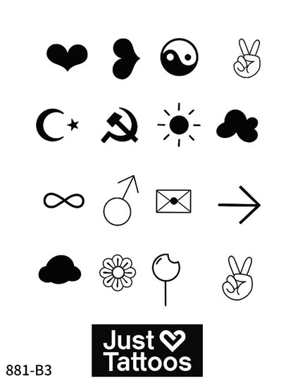 Small Tattoo, Symbols, Hearts, flowers, celestial -811-B3-1