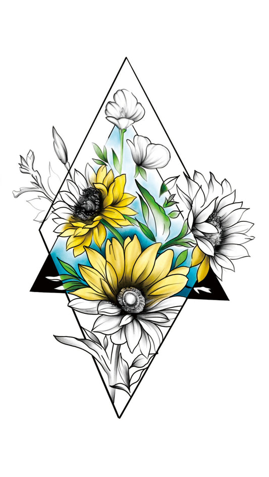 Colored Geometric Sunflower Botanical