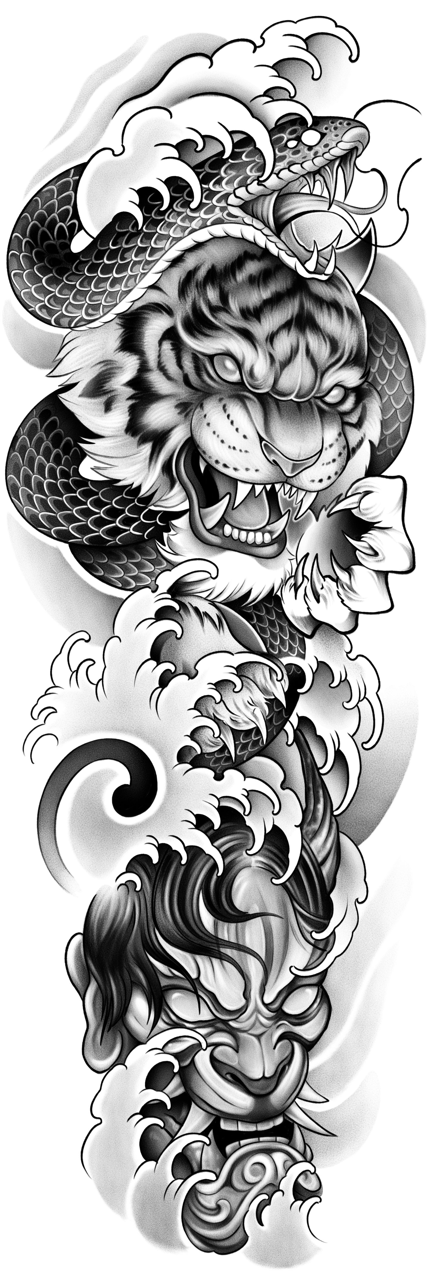 Traditional Tiger, Snake, & Oni