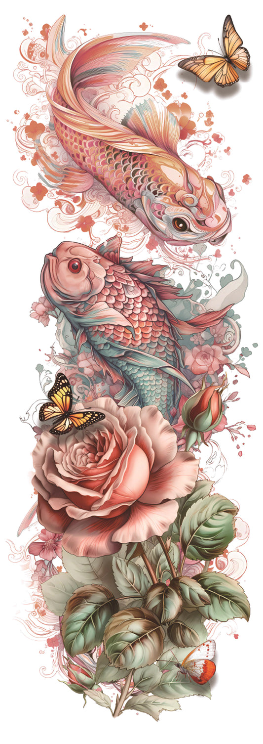 Colored Koi Fish & Floral