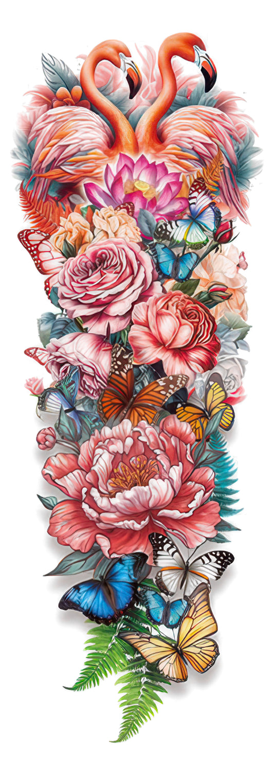 Colored Botanical Flamingos